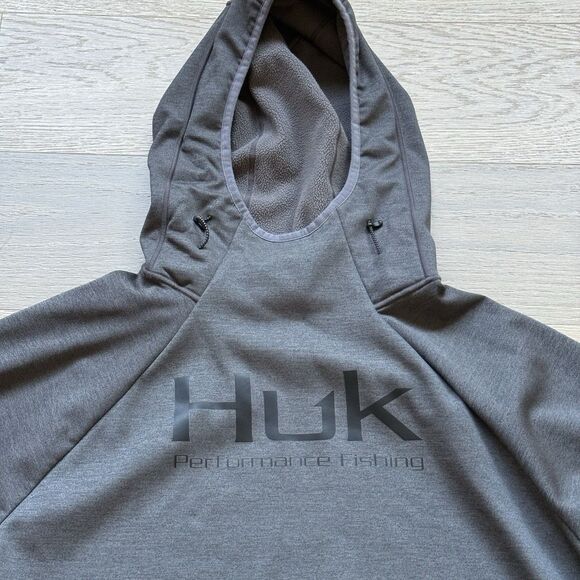 Huk Fin Hoodie Men Large Gray Base Layer Performance Fishing Fleece - Picture 6 of 12